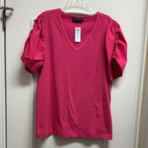 Lane Bryant Pink V-Neck Blouse with Puff Sleeves